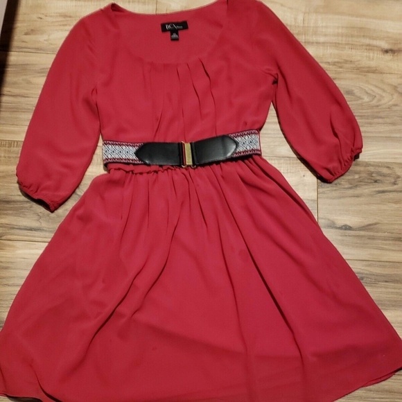 BCX Dresses & Skirts - BCX Women Red 3/4 Sleeve Belted Dress Career Fit & Flare Size XS